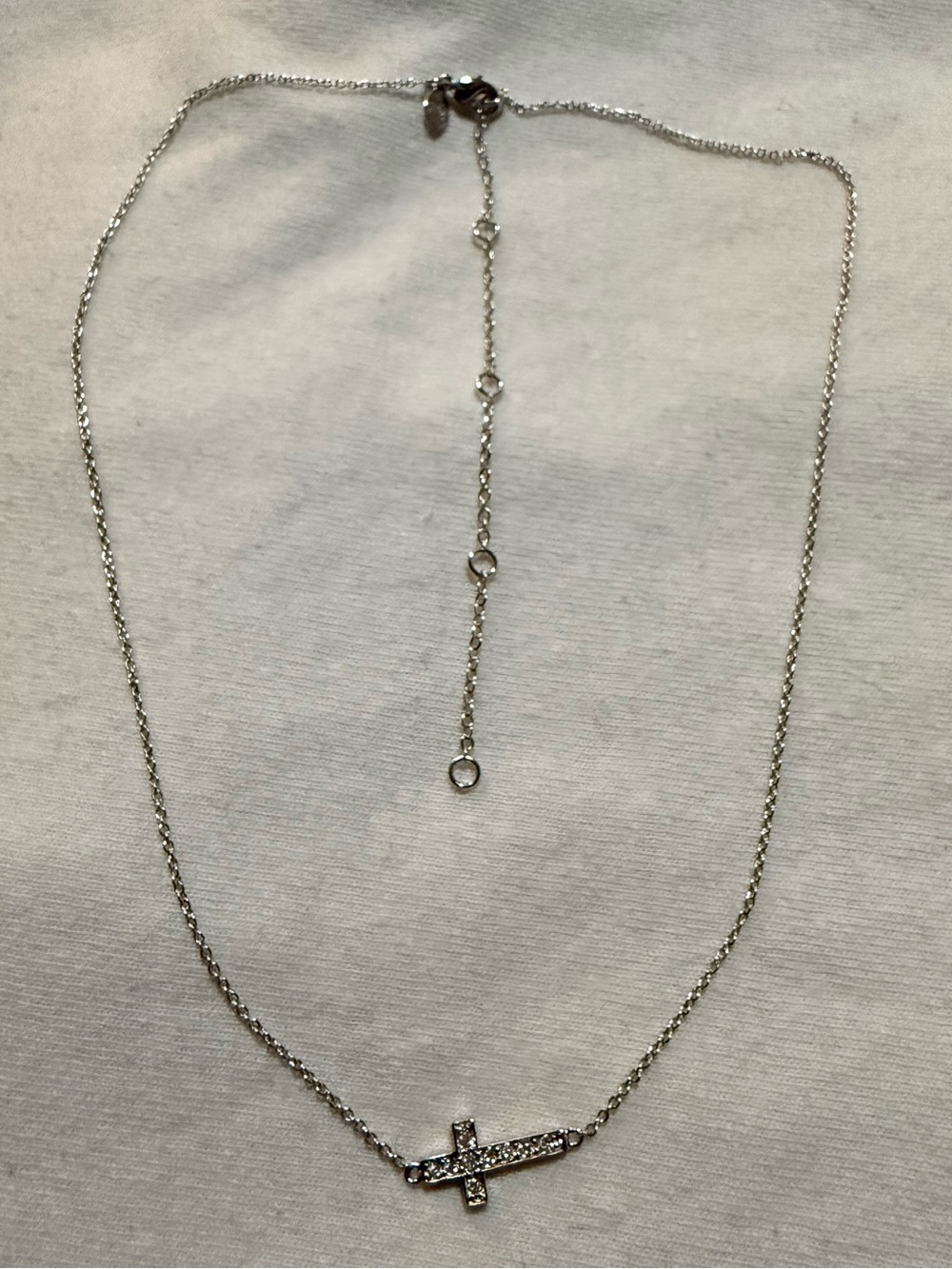 Premier Designs Silver Sideways Cross Pave Crystal Necklace Adjustable
